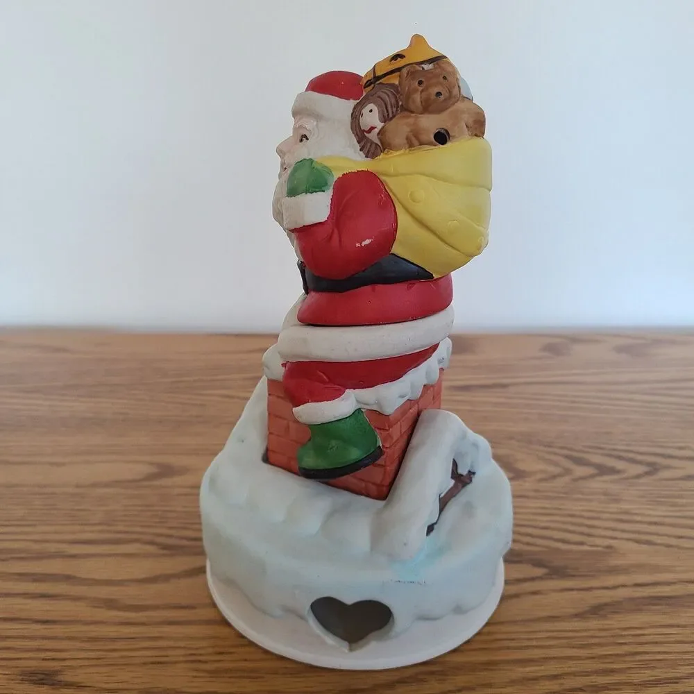 Vintage Ceramic Santa On Chimney Tealight Candle Holder 3-Piece Young's 1988